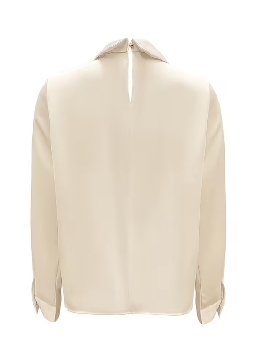 Elegant Satin Pleated Collar Blouse - Light Gold - Picture 2 of 5